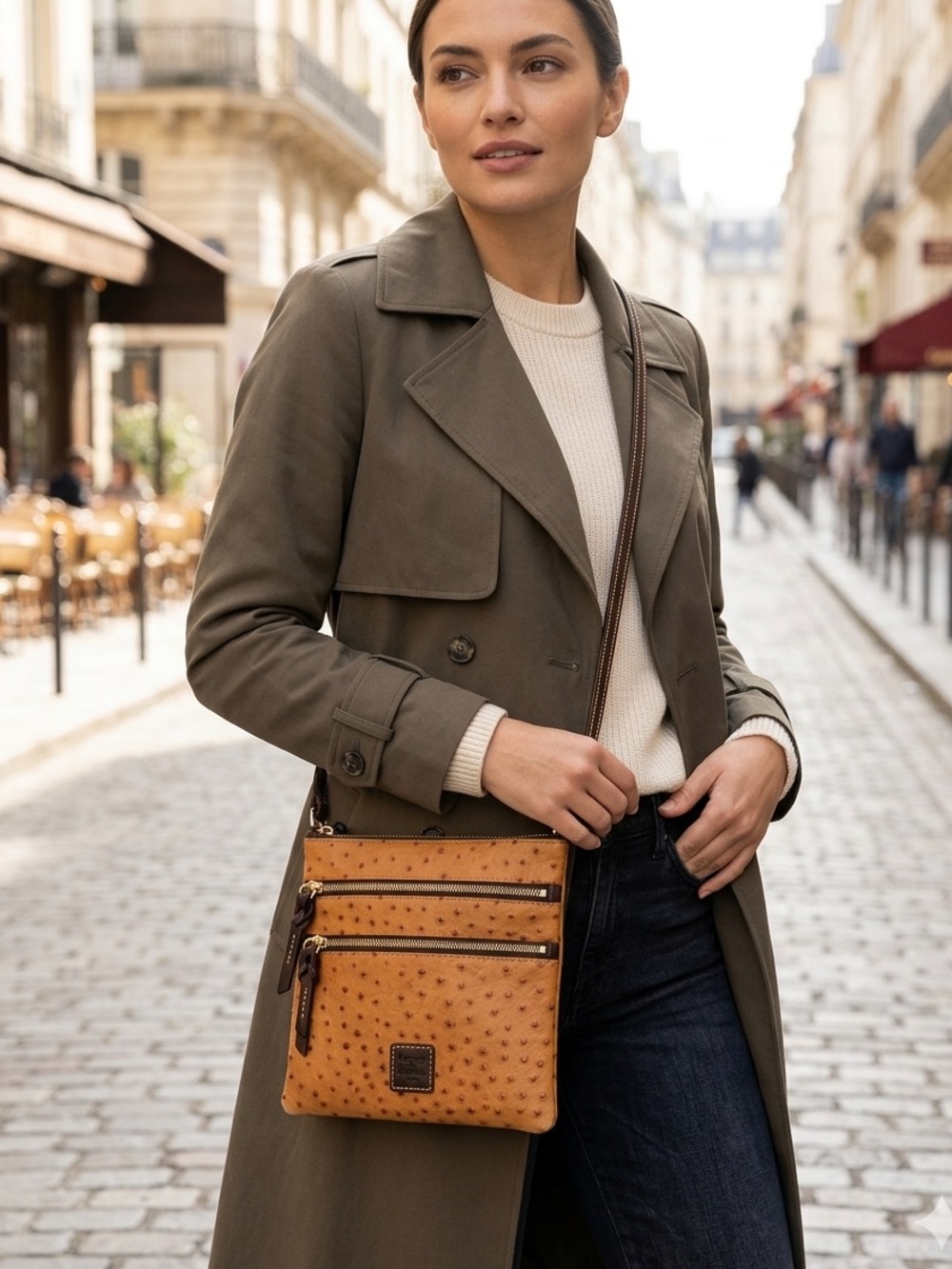 Dooney & Bourke Caramel Ostrich Leather Crossbody Bag
